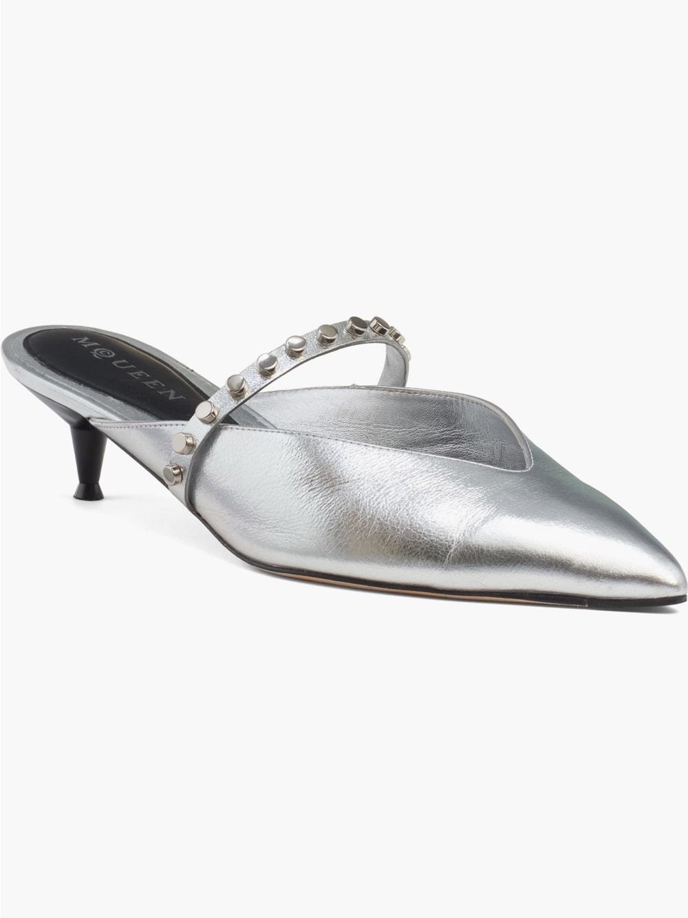 NEW McQueen City Pointed Toe Mary Jane Mule in Silver